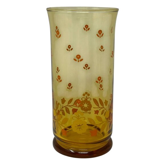 Set Of 2 Vintage Libbey Franco Amber Floral Glasses 1960s MCM Drinkware Retro - Picture 4 of 16